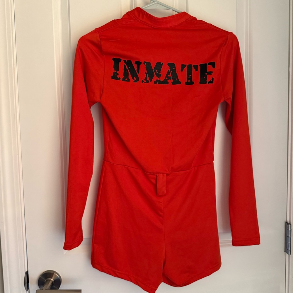 Orange Inmate Spirit Halloween Costume Romper, 3 Pieces. Used. Small.